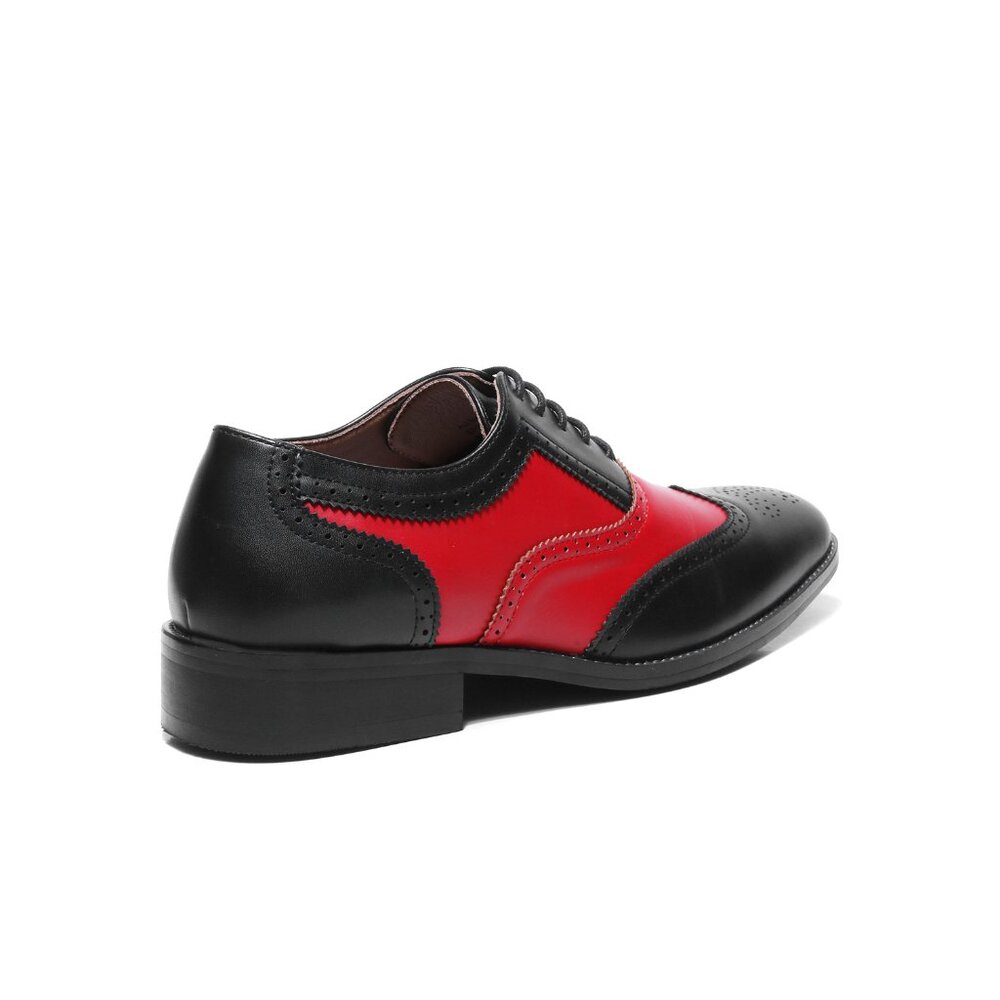 Black Red 1920's Wingtip Lace up Oxford Dress Shoes - Picture 4 of 7